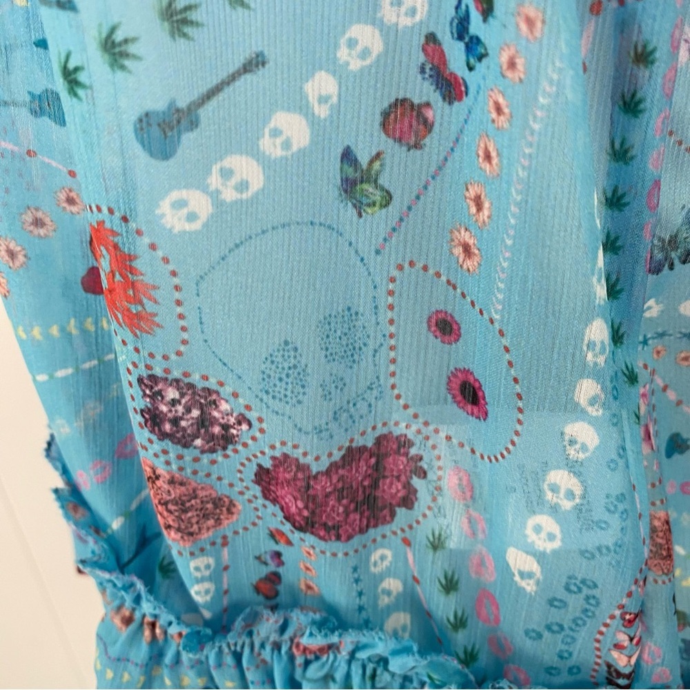 Zadig & Voltaire Tutti Print Psyche  Ruffle Sheer Top SZ XS Blue Novelty Print - Picture 12 of 16